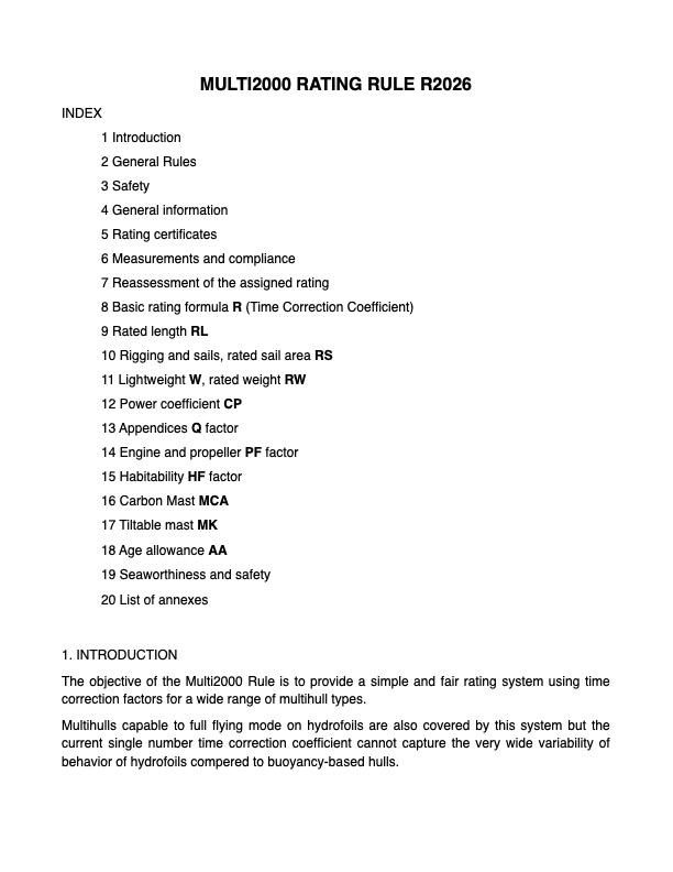 Multi2000 rating rules 2026