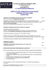 Tarifs amh 2025